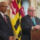 Maryland Gov. Larry Hogan (right), joined by Lt. Gov. Boyd Rutherford, speaks during a press conference at the State House in Annapolis on Nov. 7, one day after his historic general election victory. (William J. Ford/The Washington Informer)