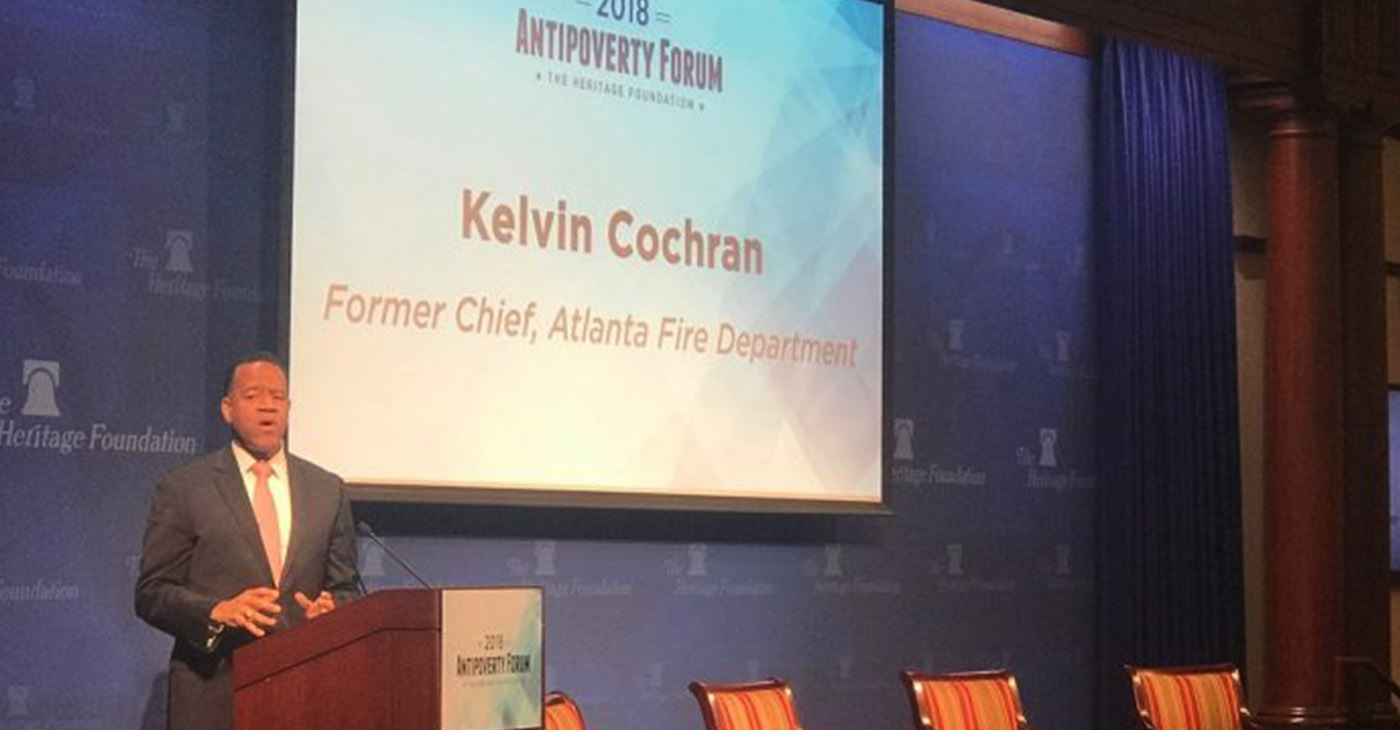 Using his own experiences with destitution, former Fire Chief of the Atlanta Fire Department, Kelvin Cochran, spoke at the anti-poverty forum, Nov. 15, at the Heritage Foundation in Washington, D.C.