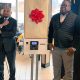 McDonald’s operator James Thrower II, City Councilwoman Mary Sheffield, NBL president Ken Harris and a rep from the mayor’s office unveiling the new self-service kiosk.