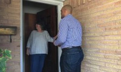 Colin Allred surprises a voter on Friday afternoon while canvassing neighborhoods to explain why he deserves their vote.