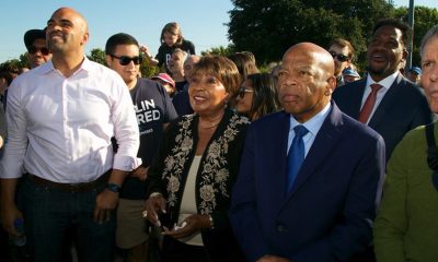 Colin Allred, Congresswoman Eddie Bernice Johnson, Congressman John Lewis and Billy Brumley listen to speakers at March to the Polls rally in Dallas. (Image via Allred's Facebook Page)