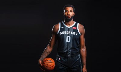 Detroit Pistons center Andre Drummond sporting the team’s  new Nike City Edition “Motor City” uniform.