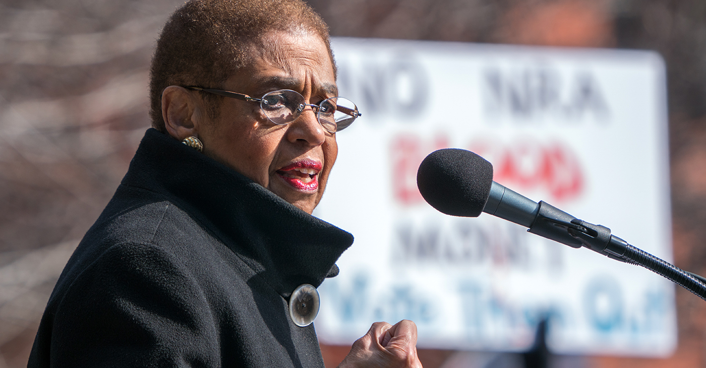 March for Our Lives on 24 March 2018 in Washington, D.C.: Eleanor Holmes Norton at Rally for DC Lives before March for Our Lives, Washington DC (Photo: Lorie Shaull/Wikimedia Commons)