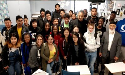 Rev. Jesse Jackson (Second row, third from right) meets with Oakland High School students, Friday, Nov. 30, along with Oakland High Principal Matin Abdel-Qawi (front row, right).