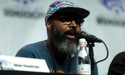 Salim Akil speaking at the 2018 WonderCon, for "Black Lightning", at the Anaheim Convention Center in Anaheim, California