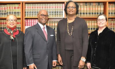 Milwaukee County Sheriff-Elect Earnell Lucas named leaders in the law enforcement, communications and legal professions to executive positions in the Milwaukee County Sheriff’s Office. Lucas announced the appointments of (second from right) Dr. Denita Ball as Chief Deputy Sheriff, Faithe Colas as Director of Public Affairs and Community Engagement (far left) and Molly Zillig as Chief Legal and Compliance Officer (far right). Photo by Yvonne Kemp