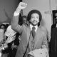 The Rev. Benjamin Chavis gives a clenched fist salute on December 14, 1979, after being paroled by then-North Carolina governor Jim Hunt.