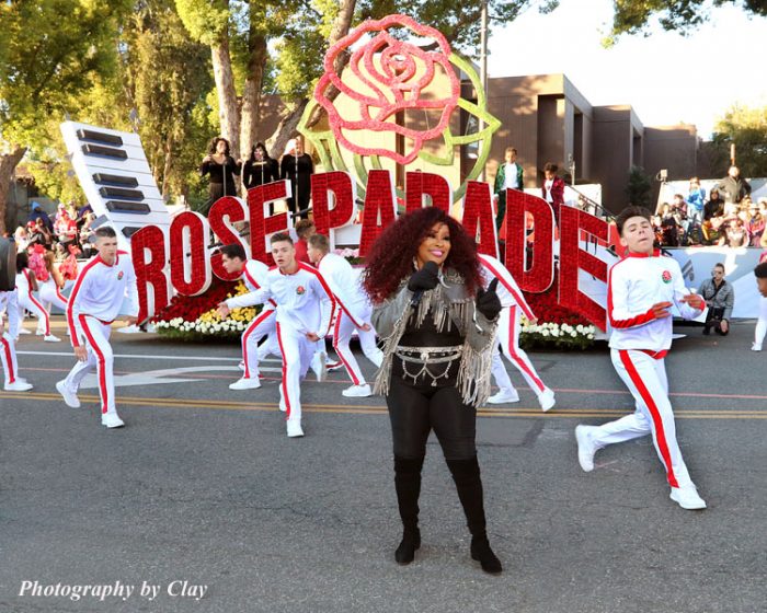 Chaka Khan sings a medley of her songs in the Rose Parade’s “Opening Spectacular” segment. (Clayton Everett photo)