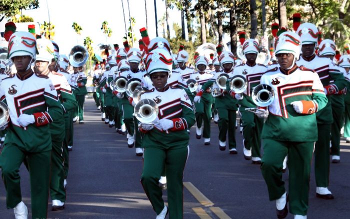 More than 200 FAMU band members performed outside First AME Church – L.A. on Dec. 30. (Clayton Everett photo)