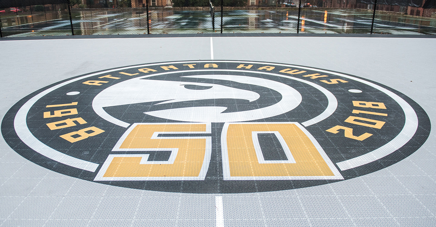 Center court of the newest community basketball court by the Atlanta Hawks at Selena S. Butler Park. (Photo by: Kat Goduco Photo)