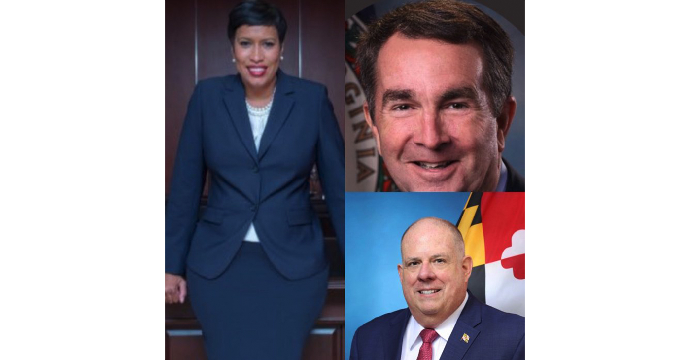 D. C. Mayor Muriel Bowser, Md. Gov. Larry Hogan and Va. Gov.Ralph Northam are calling for Trump to end government shutdown. (Courtesy Photos)