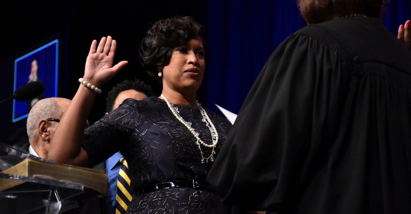 Muriel Bowser is sworn into her second terms as mayor of the District of Columbia on Jan. 2. (Photo by Rob Roberts)