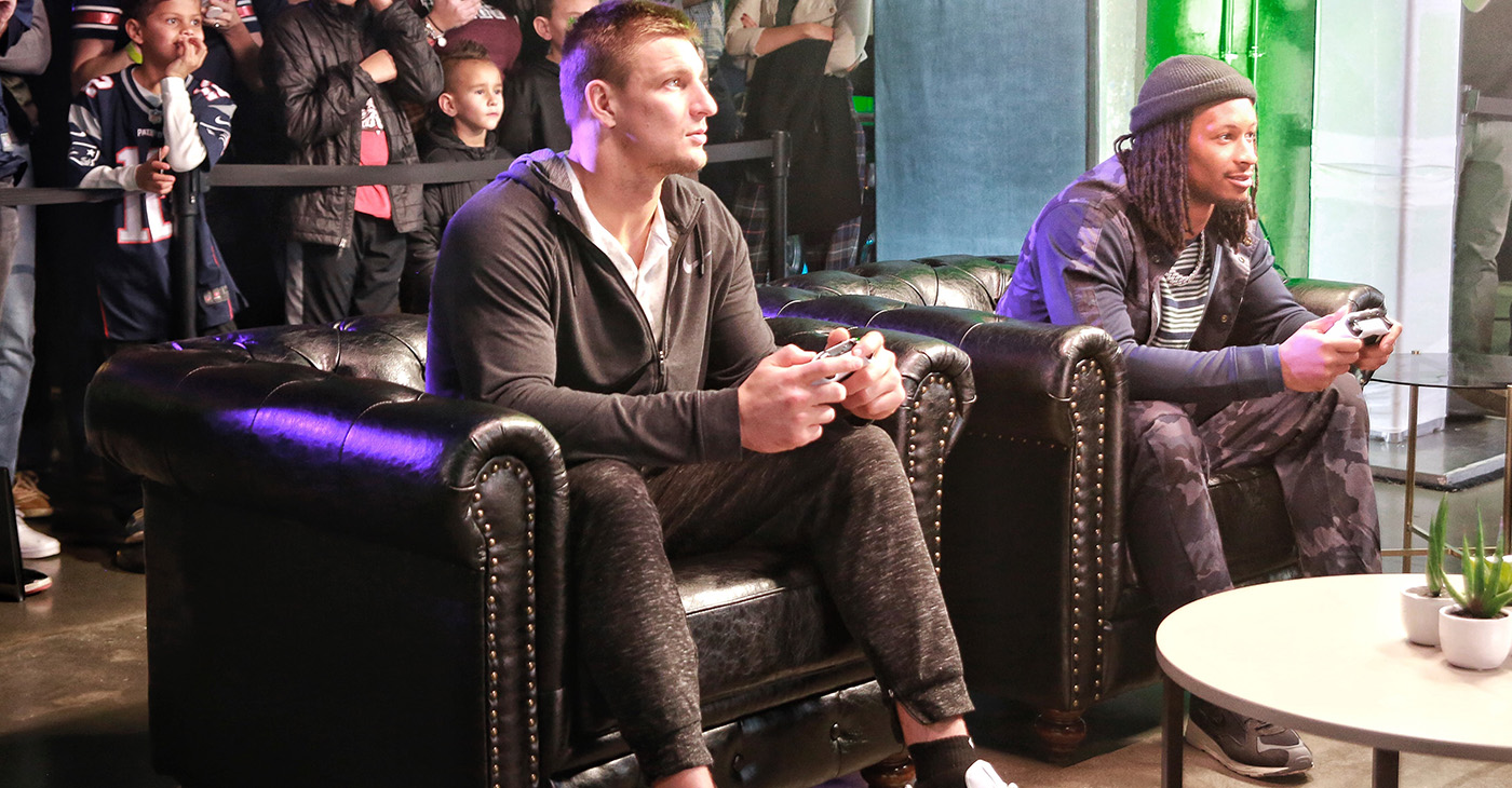 New England Patriots tight end Rob Gronkowski and Los Angeles Rams running back Todd Gurley faced off in Madden 19 on Tuesday, January 29, 2019 in Atlanta. (Photo courtesy: XBOX)