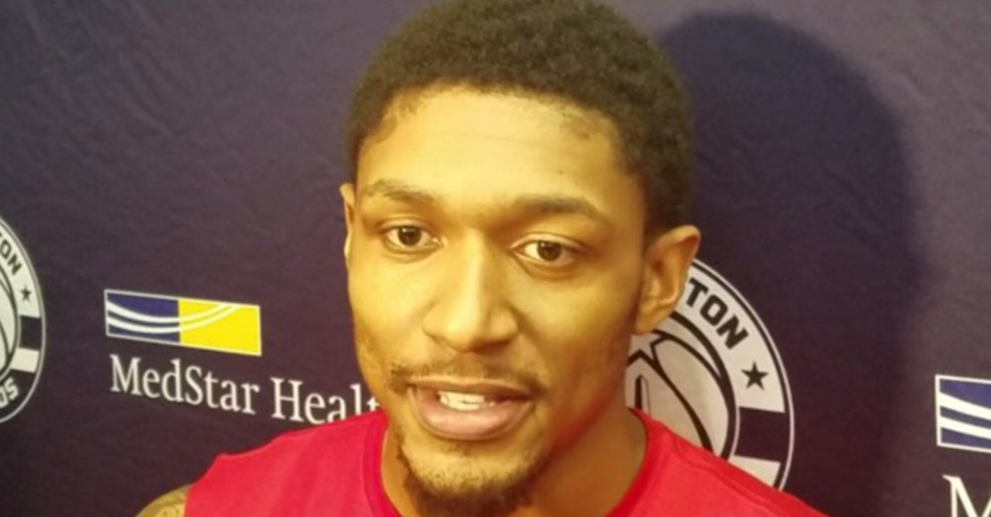 Washington Wizards shooting guard Bradley Beal speaks with reporters at the Entertainment and Sports Arena in D.C. on Feb. 1, one day after being voted to a second consecutive NBA All-Star Game. (William J. Ford/The Washington Informer)