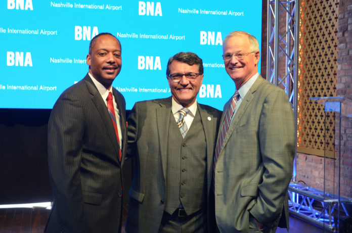 l-r; Dr. Dexter Samuels, Chair of the BNA Board of Commissions; Ben Zandi, President and CEO of Fraport USA and Doug Kreulen, Nashville International Airport President/CEO (Photo by: Ms. June)