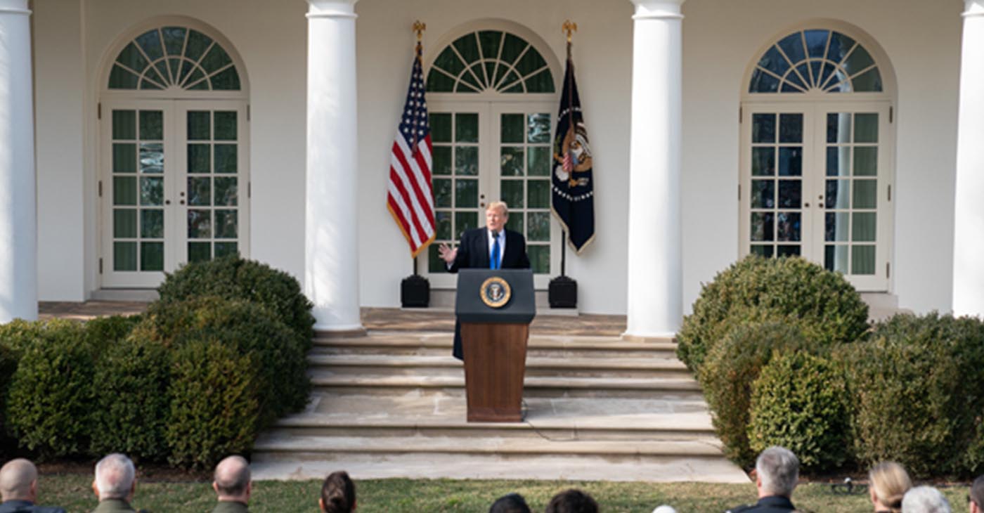President Donald J. Trump delivers remarks Feb. 15 in the Rose Garden of the White House, on the national security and humanitarian crisis on the southern border of the United States (photo by Joyce N. Boghosian/The White House).