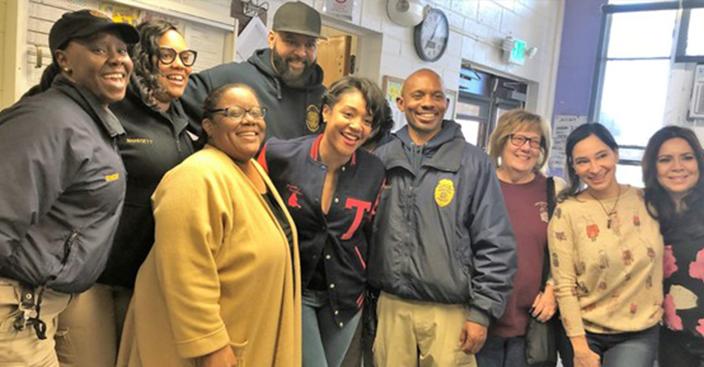 Tiffany Haddish (center) Visiting with Staff at L.A. County Probation’s Camp Scott. (courtesy photo)