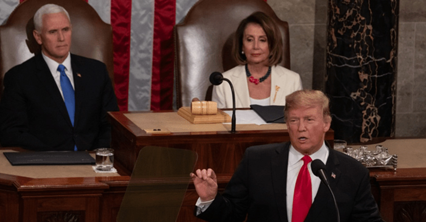 President Donald Trump gives State of the Union as Vice President Mike Pence and House Speaker Nancy Pelosi watch. PHOTOs by Cheriss May/Trice Edney News Wire