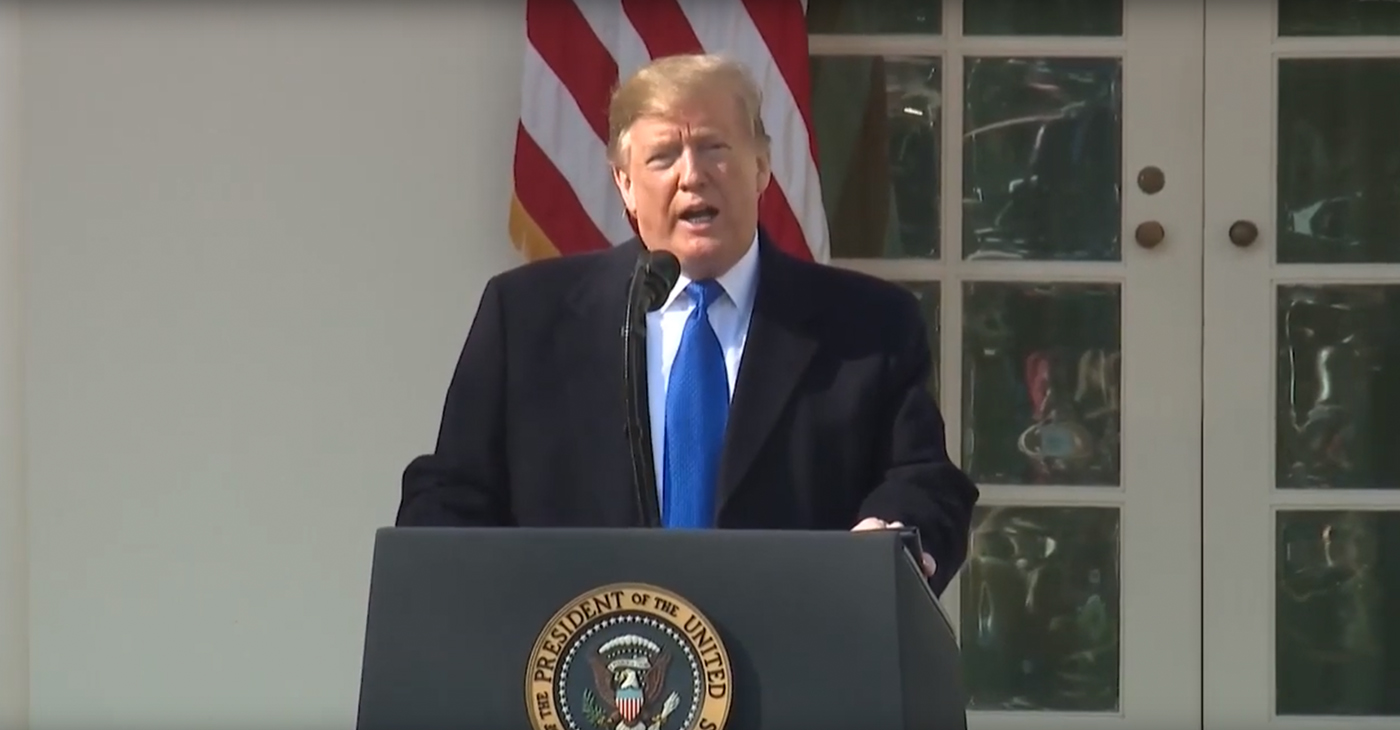 President Trump on Feb. 15 declared a national emergency to allocate additional funding to build a wall at the southern border. (Photo: Washington Post / YouTube)