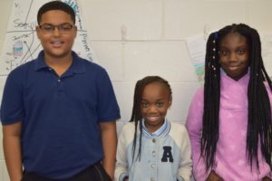 Fifth-grader Michael Jones, Kalaila Garrett, third-grade, and Fifth-grader Alanah Austin