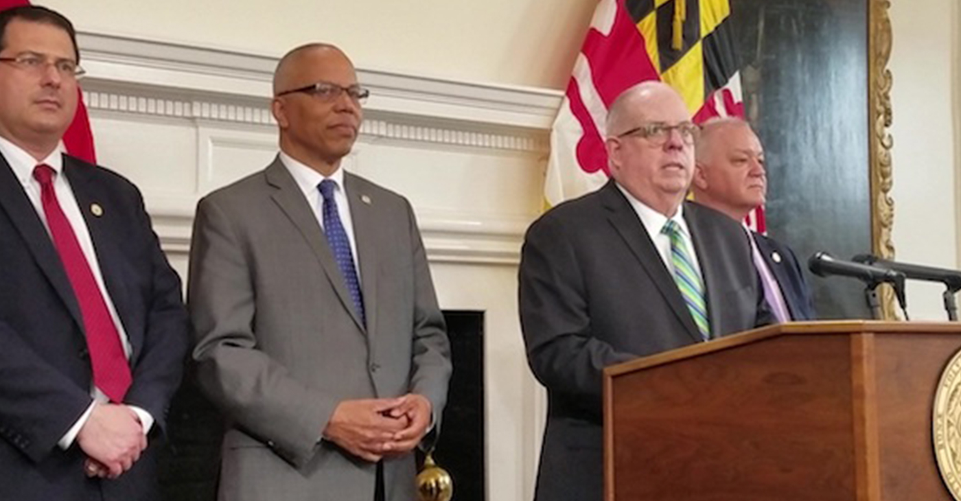 Maryland Gov. Larry Hogan speaks during a March 18 press conference in Annapolis on the state's fiscal 2020 budget. (William J. Ford/The Washington Informer)