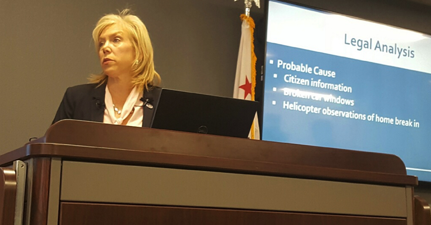 Sacramento County District Attorney Anne Marie Schubert discusses the findings of her department in front of reporters. Ms. Schubert has decided not to file charges against the two officers who killed unarmed Stephon Clark on March 18, 2018. (OBSERVER photo by Antonio R. Harvey)