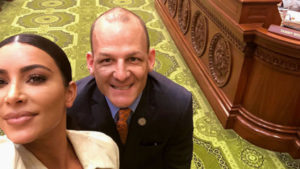 Kim Kardashian West visits CA State Capitol in January to lobby for prison reform and takes a selfie with CLBC Assemblymember Kevin McCarty (D-Sacramento).