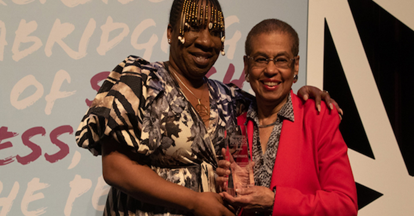D.C. Del. Eleanor Holmes Norton and #MeToo movement founder Tarana J. Burke embrace at the fourth annual First Expressions Awards at the Newseum in D.C. on April 4. (Photo by: Shevry Lassiter/The Washington Informer)