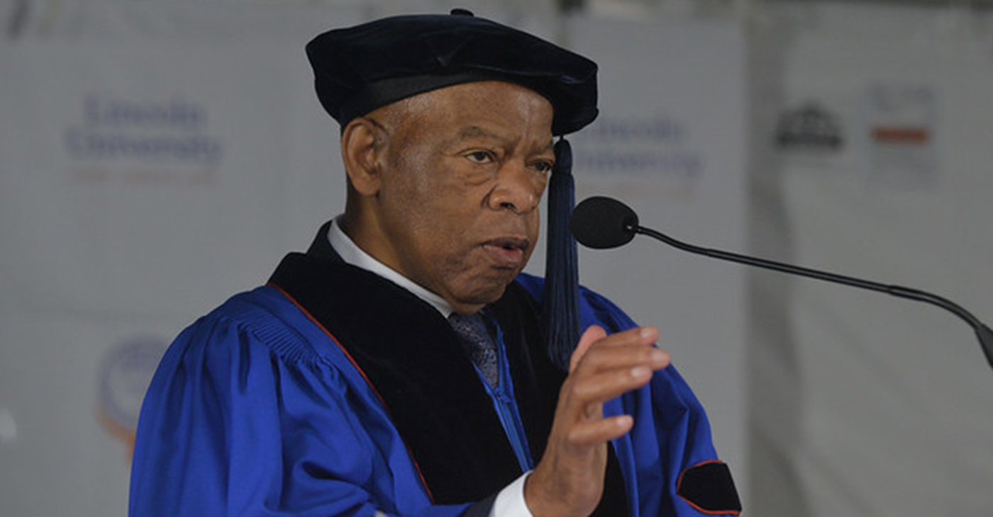 Commencement speaker and honorary degree recipient Representative John Lewis addresses the Lincoln University Class of 2019 on May 5. (Staff Photo/Bob Williams)