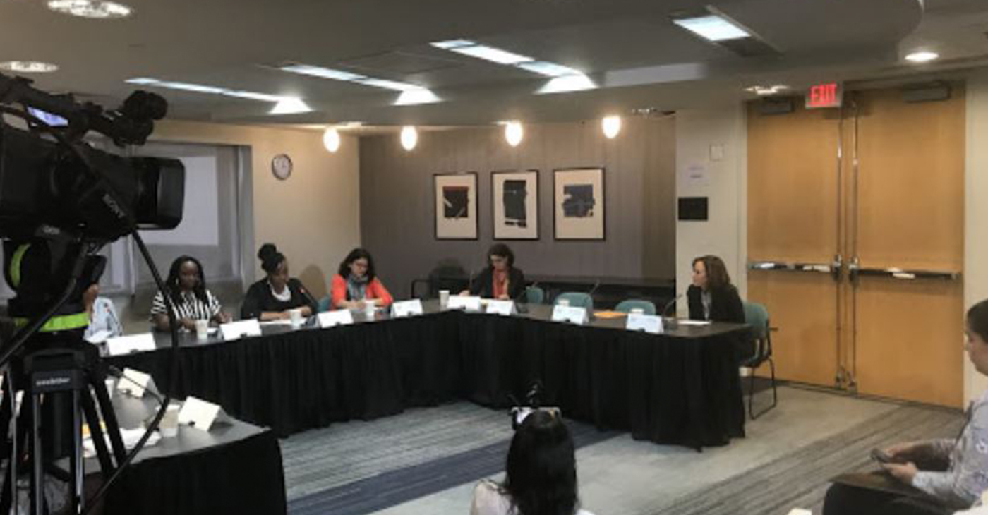 (L-R) Eboni Taylor, Danielle Atkinson, Rep Tlaib, Kelli Garcia and Sen. Kamala Harris were some of the panelists at the Mothering Justice forum. (Courtesy Photo)