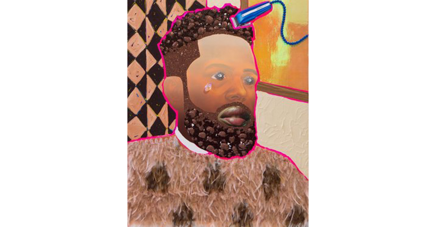 “Mighty Mighty” art installation by Devan Shimoyama is the centerpiece of “The Barbershop Project,” at the THEARC. This piece is called “Bobby.” (Courtesy Photo)