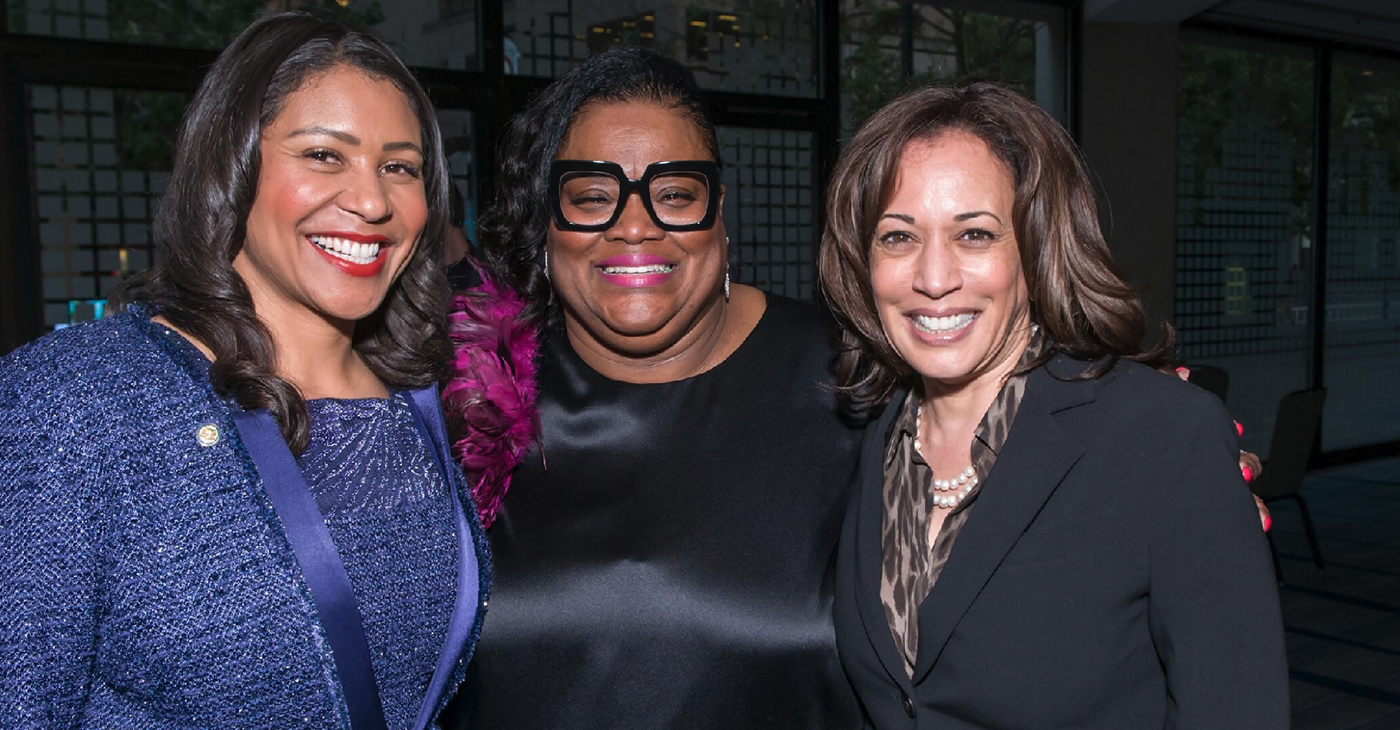 “I was able to put the paper behind young African American women who wanted to ascend to power and help lead in a political way to make our communities and the world better,” said Sun Reporter Publisher Amelia Ashley Ward (center), accompanied by San Francisco Mayor London Breed (left) and U.S. Senator Kamala Harris (D-CA).