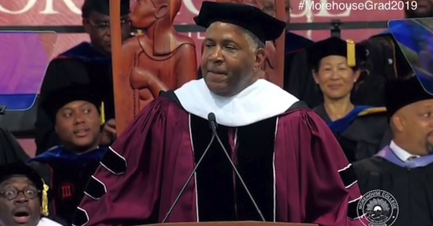 At their graduation on May 19, investor and chemical engineer Robert Smith announced he would pay off the student loan debt of Morehouse’s 2019 graduating class. (Photo: Video Screen capture / washingtonpost.com)