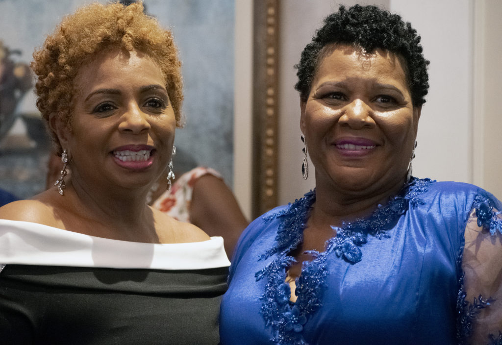 Faith Morris of the National Civil Rights Museum greets Alice Marie Johnson, who also shared her “freedom journey” during a presentation at the museum last Monday (June 3).