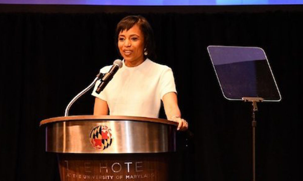 Prince George's County Executive Angela Alsobrooks gives her first State of the County address at The Hotel at the University of Maryland in College Park on June 11. (Anthony Tilghman/The Washington Informer)