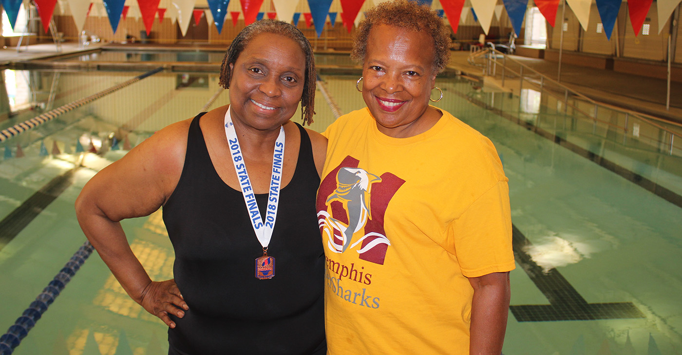 Loretta Griffin (left), 68, trained for the Senior Olympics at the Bickford Aquatic Center with her coach Cynthia Dickerson. “I just think she’s a winner,” Dickerson said of Griffin. “You don’t find that in many people.” (Photo: George W. Tillman Jr.)
