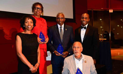 (L to R: Mrs. Steffanie B. Easter, Director, Navy Staff, Office of the Chief of Naval Operations; Mrs. Earnestine Baker, Executive Director – Emerita Meyerhoff Scholars Program, University of Maryland, Baltimore County, Legacy Achievement Award Honoree; Dr. Eugene M. DeLoatch, Dean Emeritus Morgan State University School of Engineering, Legacy Achievement Award Honoree; Dr. James E. West, Inventor, Professor, Johns Hopkins University, Legacy Achievement Award Honoree; Mr. William S. Redmond, III, President, NSBEBMAC) (Courtesy Photo)