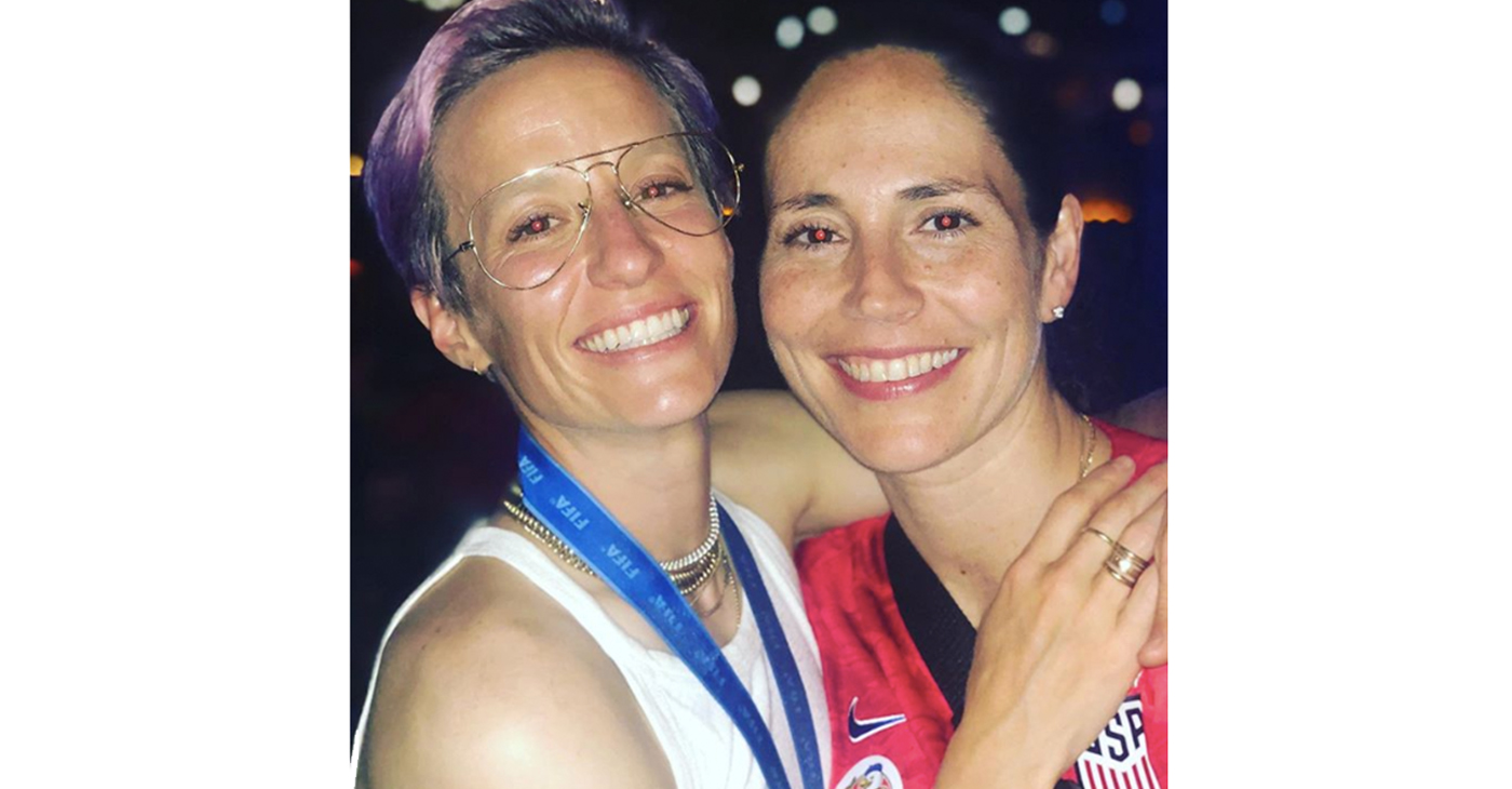 Megan Rapinoe with girlfriend, WNBA legend Sue Bird, after the USA Women’s soccer team took home the World Cup. (Photo: Instagram – @mrapinoe)