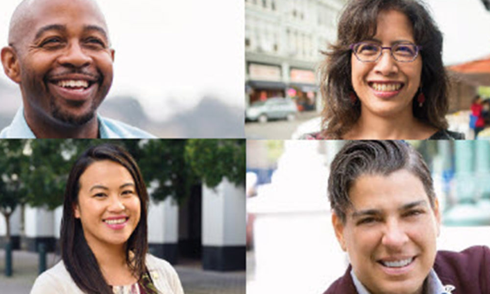 Clockwise from top, Councilmembers Loren Taylor, Nikki Fortunato Bas,Rebecca Kaplan, Sheng Thao, who introduced the budget that the Council passed on June 24.