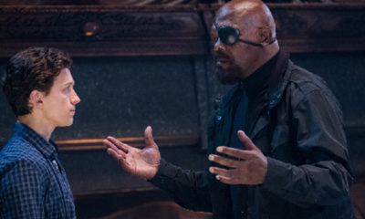 Tom Holland is Peter Parker aka Spider-Man and Samuel L. Jackson is Nick Fury in Spider-Man Far from Home.