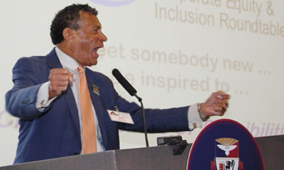 FIRED UP—Corporate Equity and Inclusion Roundtable founder Tim Stevens revs up the crowd at the Fourth Annual CEIR event at the Duquesne University Power Center Ballroom, June 20, 2016. (Photo by J.L. Martello;/ File)