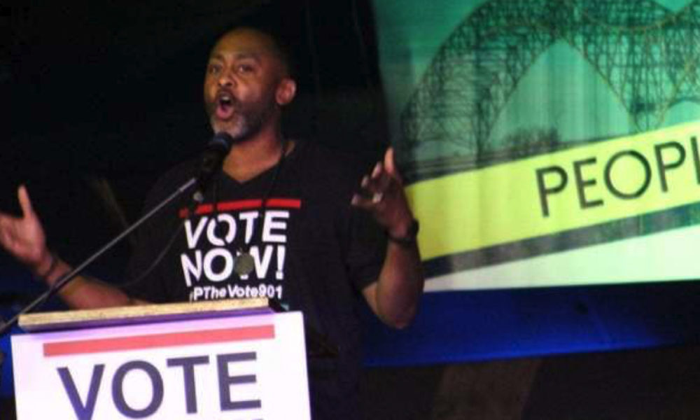 Rev. Dr. Earle Fisher, founder of #UPTheVote901, offers opening remarks at The People's Convention at the Paradise Entertainment Complex on Saturday, June 8. (Photo: Lee Eric Smith)