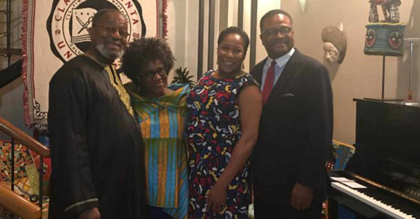 From left: Elias, Gaynell and Daagye Hendricks and Dr. George French during a welcome reception for French at the Hendricks' home hosted by the Clark Atlanta University Alumni Association Birmingham Chapter. (Photo by: Erica Wright | The Birmingham Times)
