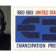 Georg Olden with his design for the postage stamp commemorating the 100th anniversary of the Emancipation Proclamation.