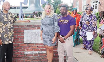After Memphis Branch ASALH President Clarence Christian (left) set the context, Racquel Ransom, Miss LeMoyne-Owen, and Joe Mvula, Mr. LeMoyne-Owen, rang the Amistad Bell, signaling that an important event was happening on the LOC campus. (Photo by: Paula Anderson)