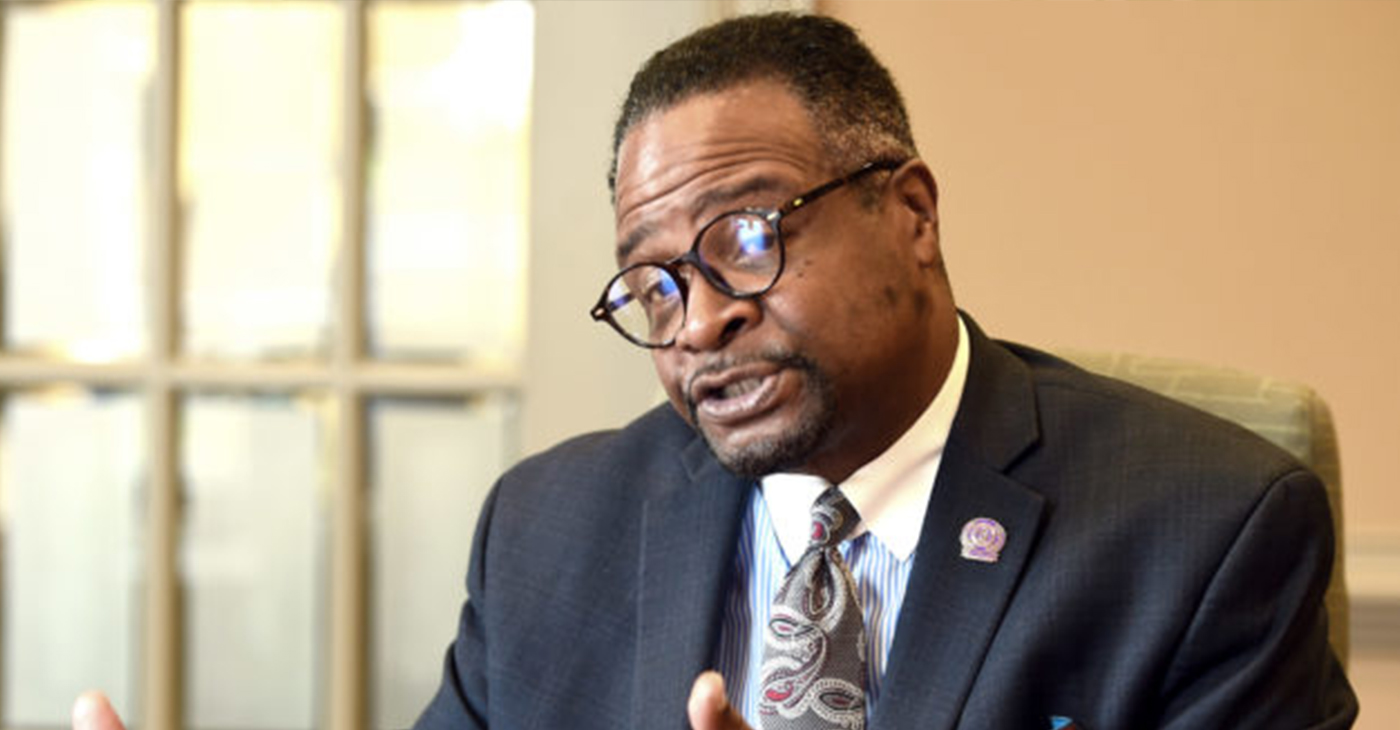 Dr. George T. French, Jr., outgoing president of Miles College, speaks in Fairfield, Ala. (Photo by: Mark Almond)