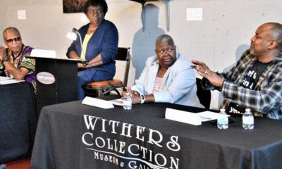 Moderated by Dr. Cynthia Sadler (standing), ‘Talk About It Tuesday” featured panelists (l-r) John Ashworth of the Lynching Sites Project; Teresa Mays of the Afro-American Genealogical Society; and Dr. Andre Johnson of the University of Memphis. (Photo by: Gary S. Whitlow | GSW Enterprises)