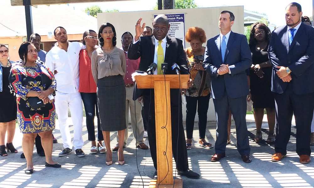 Civil Rights Attorney Benjamin Crump addresses media at historic Jack Johnson Park in Galveston, Texas. Photo Credit: Jeffrey L. Boney