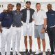 Howard University student Otis Ferguson (second from left) inspires Stephen Curry (center) to fund a new golf team for Howard University. Also pictured are Howard University Athletic Director Kery Davis (far left) Calloway CEO Oliver “Chip” Brewer (second from right) and Howard University President Wayne Frederick (far right). (Photo: Howard University)