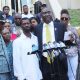 Civil Rights Attorney Benjamin Crump and Baytown, Texas beating victim Kedrick Crawford at press conference held at Harris County Civil Courthouse in Houston, Texas.